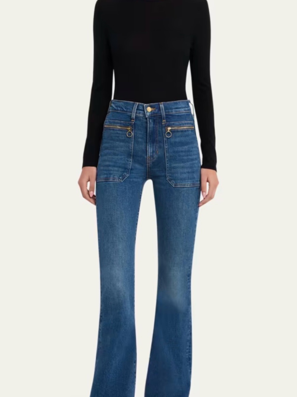 🇺🇸 NWTVeronica Beard Blue Hi Rise Flare Jeans w/Gold Zipper Hardware MADE IN USA